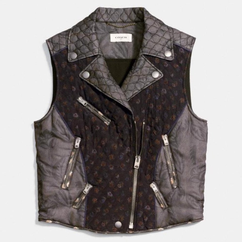 Coach Chiffon Biker Vest Black Multi Floral
